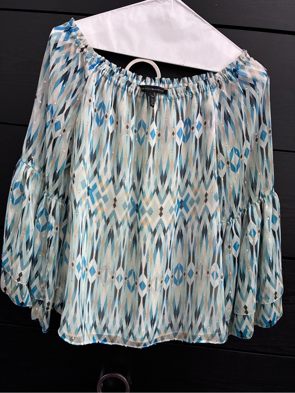 WHBM Women’s Blue Printed Off-Shoulder Blouse